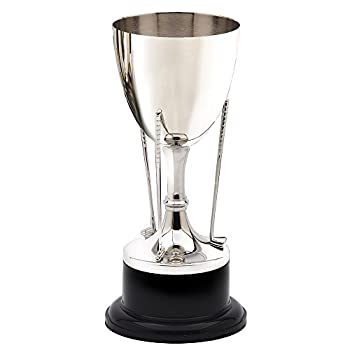 【中古】【輸入品・未使用】賞とギフトR Usカスタマイズ可能な11???1?/ 2インチニッケルメッキシルバーCup Trophy with 3ゴルフクラブのラウンドブラックベース、Includes P