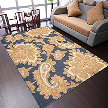 【中古】【インポート品・未当てはめる】Rugsotic Carpets 手作り ウールラグ 暗灰色 K00151 5\u0027 x 8\u0027 薄墨色 K00151T0006A9