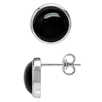 【中古】【輸入品・未使用】Silvershake スタッドピアス 10mm 本物のラウンドシェイプ ブラックオニキス ホワイトゴールドメッキ 925スターリングシルバー