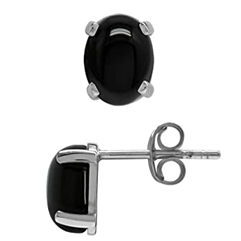 【中古】【輸入品・未使用】天然オーバル 8x6mm ブラックオニキス 925スターリングシルバー スタッドピアス