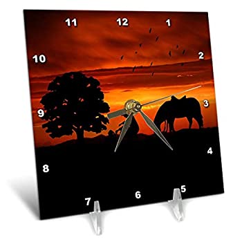 【中古】【輸入品・未使用】3dRose カウボーイ キャンプファイヤー 馬と夕陽の夕暮れの馬 西洋風 デスククロック、6×6インチ (dc_173217_1)