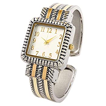 【中古】【輸入品・未使用】2toneメタルWesternスタイルDecorated Square Face Women 's Bangle Cuff Watch