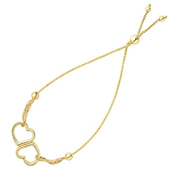 【中古】【インポート品・未当て嵌める】Double Open Heart Center Element Bolo Friendship Adjustable Bracelet In 14K Yellow Gold%ｶﾝﾏ% 9.25%ﾀﾞﾌﾞﾙｸｫｰﾃ%