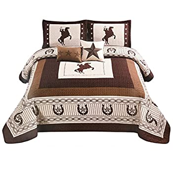 【中古】【インポート品・未当て嵌める】Western Collection ウェスタンコレクション 5天下太平 ウェスタンスターと馬 牛飼い ラグジュアリーホームキルトベッドスプレッド 特大掛け布