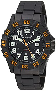 【中古】【インポート品・未当て嵌める】Akribos XXIV メンズ 牢固たるなダイビングウォッチ ? コインエッジベゼル 夜光針 逢い引き窓 ステンレススチールブレスレット ? AK794 オレンジ色