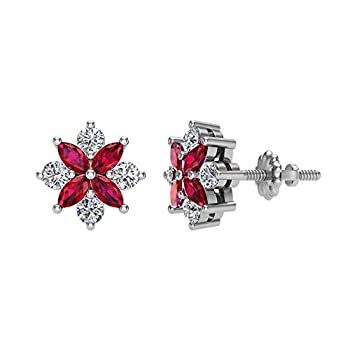 【中古】【輸入品・未使用】ルビーピアス 女性/女の子向け 14Kホワイトゴールド 0.90カラット t.w.マーキスカット