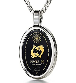 【中古】【輸入品・未使用】星座ペンダントうお座ネックレス内接24?Kゴールドonオニキスストーン、18?%ダブルクォーテ%???NanoStyleジュエリー ブラック