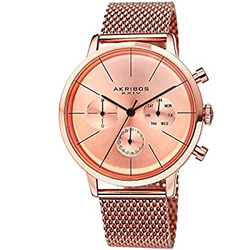 【中古】【インポート品・未当て嵌める】Akribos XXIV Men\u0027s AK714RG Ultimate Rose Gold-Tone Mesh Bracelet Watch