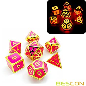 【中古】【輸入品・未使用】Bescon Super Glow in the Dark Metal Polyhedral Dice Set Golden and Rose%カンマ% Luminous Metallic RPG Role Playing Game Dice 7pcs Set|スカイマーケットプラス
