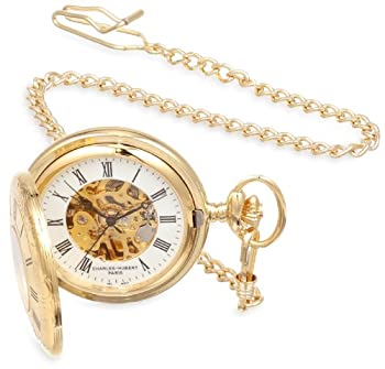 【中古】【インポート品・未当て嵌める】Charles-Hubert- Paris Brass Gold-Plated Mechanical Hunter Case Pocket Watch #3558