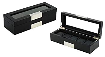 【中古】【インポート品・未当て嵌める】TIMELYBUYS 5 まっ黒 ウォッチボックス席 見せびらかす入れもの 記憶装置 ジュエリーオーガナイザー 瑠璃とっ始め ステンレススチールアクセント 特大 収納用品-生活雑貨
