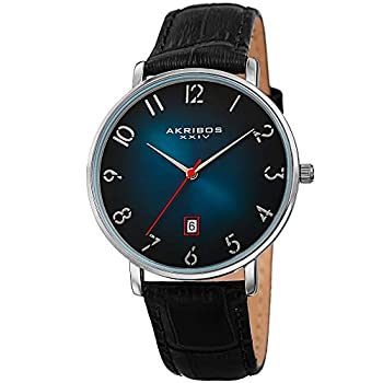 【中古】【インポート品・未当て嵌める】Akribos 学生寄宿舎型 水晶 現代的 メンズウォッチ 古典派音楽絵図面 ワニ型押し本革胴締め AK1077 Silver Case/Black Strap その他-腕時計