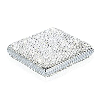 【中古】【輸入品・未使用】eing メタルシガレットケース キラキラクリスタルシガレットボックス 両面スプリングクリップ オープンポケットホルダー タバコ20本用 シルバー