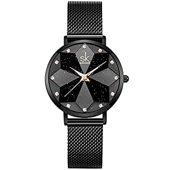 【中古】【輸入品・未使用】Creative Design 星月 星 レディース 腕時計 本革 ステンレススチール メッシュバンド STARRY-MESH BAND-BLACK