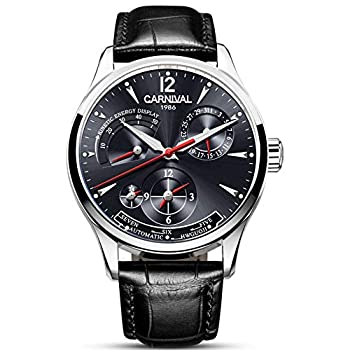 【中古】【輸入品・未使用】メンズ 自動機械式腕時計 日付 月相 24時間表示 カーフスキン レザー 透明 腕時計 8762- Silver Blue