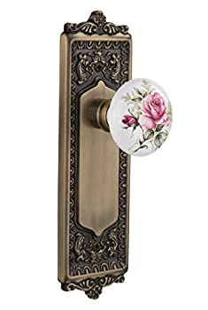 【中古】【輸入品・未使用】Nostalgic Warehouse エッグ&ダーツプレート ホワイトローズ磁器ノブ パッセージ - 2.36インチ アンティーク真鍮｜スカイマーケットプラス