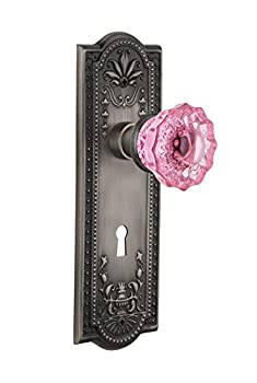 【中古】【輸入品・未使用】Nostalgic Warehouse 725547?Meadowsプレートwith Keyholeプライバシークリスタルピンクガラスドアノブ、アンティークピューター、プライバシー?