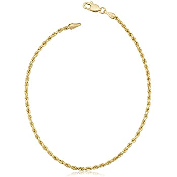 【中古】【輸入品・未使用】Kooljewelry ソリッド10Kイエローゴールド 1.7mm ソリッドロープチェーンブレスレット