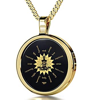 【中古】【輸入品・未使用】ヨガ 瞑想 ネックレス インスピレーション 言葉 スピリット ペンダント 24k ゴールド ラウンドオニキス 18インチチェーン｜スカイマーケットプラス