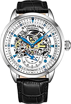 【中古】【輸入品・未使用】Stuhrling オリジナル メンズ 自動巻き スケルトンウォッチ - ブラックレザー腕時計ベルト 機械式腕時計 シルバー エグゼクティブウォッチコレク