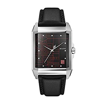 【中古】【輸入品・未使用】Bulova Frank Lloyd Wright クォーツメンズ腕時計 ステンレススチール ブラックレザーストラップ付き シルバートーン (モデル:96A223)