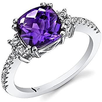 【中古】【インポート品・未当てはめる】14K 白いことゴールド アメジスト輪っか 座蒲団 チェッカーボードカット 2.00カラット 大いさ5~9