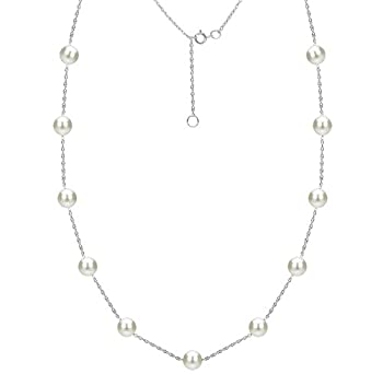 【中古】【輸入品・未使用】Tin Cup Station 14K ゴールドチェーンネックレス 養殖淡水ホワイトパールジュエリー レディース 18インチ