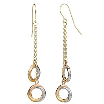 【中古】【インポート品・未当て嵌める】Kooljewelry 14K 3色 ゴールド 高光輝 ダングル 優しいこと航空マイル イヤリング