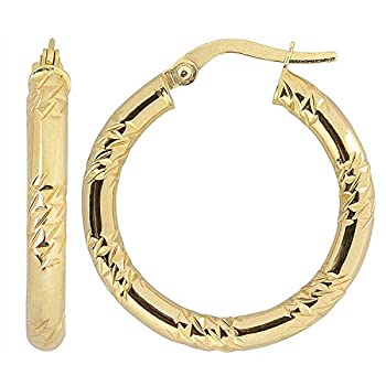 【中古】【インポート品・未当て嵌める】14?K黄味がかったゴールド3?x 20?粍金剛石撥ねのけるand High Polishラウンドフープイヤリング