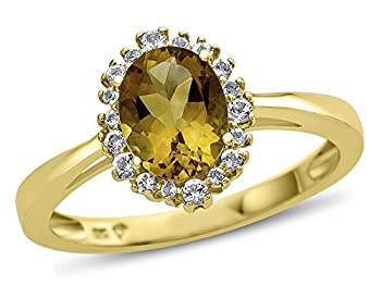【中古】【輸入品・未使用】10金楕円形シトリンとホワイトトパーズアクセントストーンヘイローリング|スカイマーケットプラス