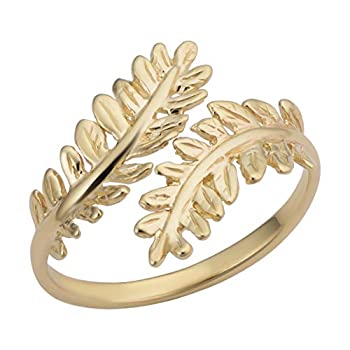 【中古】【輸入品・未使用】Kooljewelry 14Kイエローゴールド オリーブの枝 リーフバイパスリング