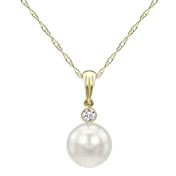 【中古】【輸入品・未使用】14K イエローゴールド 1/20cttw ダイヤモンド 9-9.5mm ホワイト淡水養殖真珠ペンダント 18インチ｜スカイマーケットプラス 78,451円