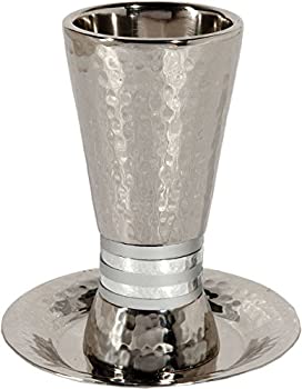 【中古】【輸入品・未使用】Yair Emanuel Hammered Nickel Cone Shaped Kiddush Cup with Silver Rings｜スカイマーケットプラス