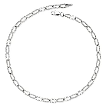【中古】【インポート品・未当てはめる】14?K黄味がかったまたは白いことゴールド10-inch坦々たる4?粍 Hammeredオーバルリンクチェーンアンクレット(22.86?コマーシャル ()
