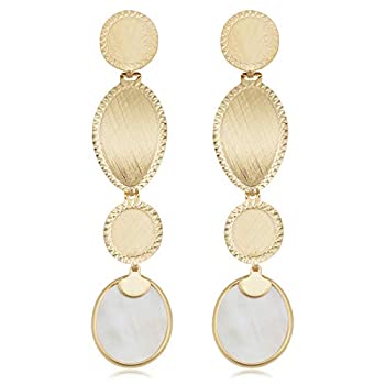 【中古】【インポート品・未当て嵌める】14k 黄色ゴールド マザーオブパール マルチオーバルドロップピアス