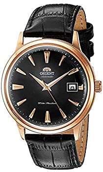 【中古】【輸入品・未使用】Orient 「第2世代バンビーノバージョンI」日本製自動巻き ステンレススチール レザー ドレスウォッチ ブラックダイヤル、ローズゴールドのアクセ