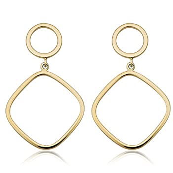 【中古】【輸入品・未使用】Kooljewelry 14Kイエローゴールド サークル&スクエアドロップイヤリング|スカイマーケットプラス