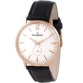 【中古】【輸入品・未使用】Peugeot AvalonローズゴールドヴィンテージClassic Watch with Remote Sweep、ブラックレザーストラップ
