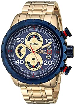 【中古】【インポート品・未当て嵌める】Invicta Men\u0027s Aviator Gold-Tone Steel Bracelet \u0026 Case Quartz Blue Dial Analog Watch 28148
