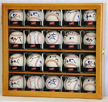 【中古】【輸入品・未使用】20 Baseball Arcylic Cubes Display Case Cabinet Holders Rack w/ UV Protection%ｶﾝﾏ% Oak