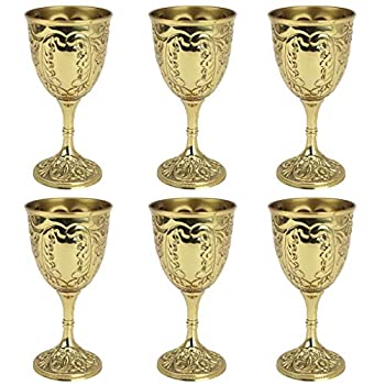 【中古】【輸入品・未使用】(Set of 6) - The King's Royal Chalice Embossed Brass Goblet: Set of Six