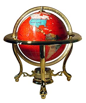 【中古】【インポート品・未当てはめる】[特殊工芸]Unique Art Since 1996 Unique Art 10Inch Tall Table Top Red Crystallite Gemstone World Globe with Gold [並行輸入品]