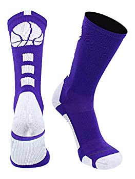 【中古】【インポート品・未当て嵌める】MadSportsStuff 篭球靴下 篭球ロゴタイプ付き添い人 労働者の一団靴下 パープル/白いこと XL大きさ
