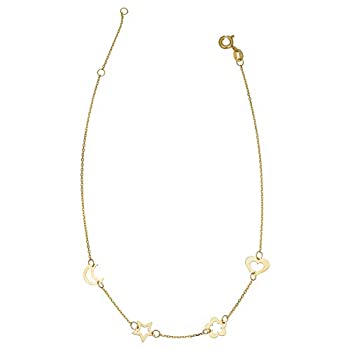 【中古】【インポート品・未当て嵌める】Kooljewelry 14K 黄みゴールド お月さま はやりっ子 お花 ハート型 アンクル 腕輪 (9または10inに自然調整能力のある) その他-ジュエリー・アクセサリー