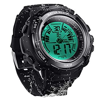 【中古】【輸入品・未使用】TEKMAGIC デジタルウォッチ 100m 水中防水 水泳 ダイビング用 ストップウォッチ付き 12/24時間形式 デュアルタイムゾーン アラーム機能｜スカイマーケットプラス