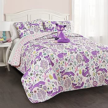 【中古】【輸入品・未使用】Lush Decor ピクシーフォックス キルト4点セット フル/クイーンサイズ パープル/ピンク