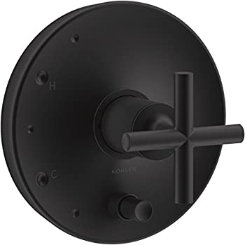 【中古】【輸入品・未使用】KOHLER T14501-3-BL Purist Rite-Temp 圧力バランスバルブトリム クロスハンドル付き マットブラック｜スカイマーケットプラス