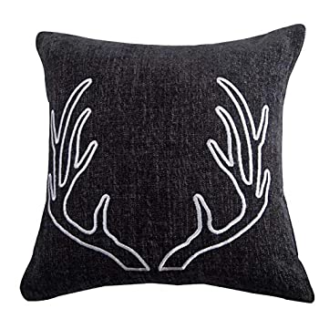 【中古】【輸入品・未使用】HiEnd Accents グレー シェニール織デコ枕 白い角の刺繍入り 18x18