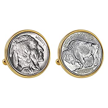 【中古】【輸入品・未使用】バッファローニッケルゴールドトーンベゼルカフリンク