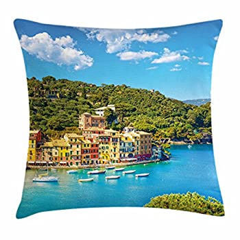 【中古】【インポート品・未当て嵌める】Ambesonne イタリア製座布団押しかぶせる Porofino Landmark 宙パノラマビュー村とヨットリトルベイハーバー かざり付けるまっ四角声遣い枕押しかぶせる 20イ
